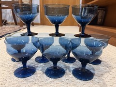 10 Denby Olympia Tall Sherbet Champagne Glasses Blue VTG 4 3/8” Stemware