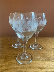 SET OF 3 Libbey – Lynn’s China PINES Winter Wonder Frosted Wine Glasses; Arby’s