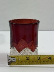 Vintage Ruby Red Flash Glass Tumbler Clear Pressed Glass Base 4” Drinking Glass