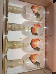 Country Farm House 4 Peice Glass Hand Painted Chicken Glass Set