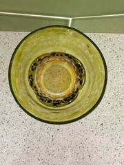 John Barber Art Glass Hand Blown Tumbler / Vase in Green Gold Iridescent Beaded