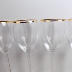 4 Cristal d’Arques Durand Clarisse Gold 9.5″ Water Goblets Glasses Rib Optic