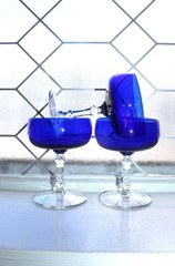 3 Vintage Cobalt Blue Champagne Coupes 1930s Louie Glass Co.