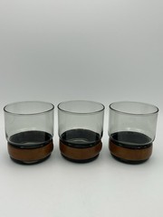 Set of 3 Vintage Tumbler Whiskey Glasses Smoky Glass w/ Faux Leather Band