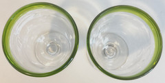 2 Hand Blown Clear Glasses Vibrant Lime Green Trim Thick Heavy 3.75 x 5.75″ EUC