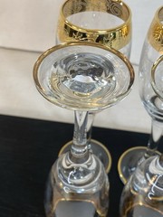 4 BERNINI Etched Crystal Stemware Cordial Glasses w/ wide 24K Gold Rim Italy 👀