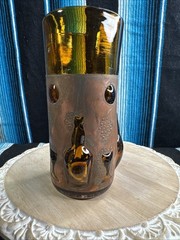 VTG MCM Felipe Derflingher Caged Art Glass Brutalist Highball Tumbler Amber-Rare