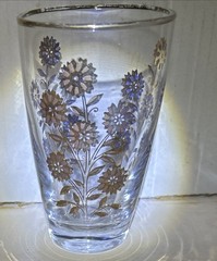 Jeannette Glass Barware Floragold Flower Pattern Pilsner Tumbler 5×3”