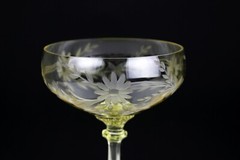 Heisey Sahara Topaz Yellow Cupid Cut Champagne Glass, Vintage Old Dominion 5.5″