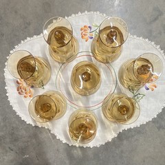Fostoria Jamestown Champagne, Sherbet Amber Gold Boho Wedding 4” Glasses Set/8