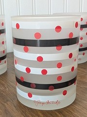 4 VTG Georges Briard Red Polka Dot Black & White Striped 12 Oz Frosted Glasses