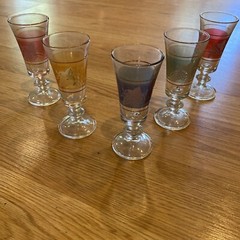Vintage Lubiana 5″ Stem Wine Sherry Glasses Colorful w/ Gold Band – Grapes