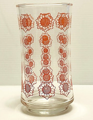 Libbey Orange/Red Flowers Drinking Glass VTG 1970s Replacement 5 1/8″ tall.