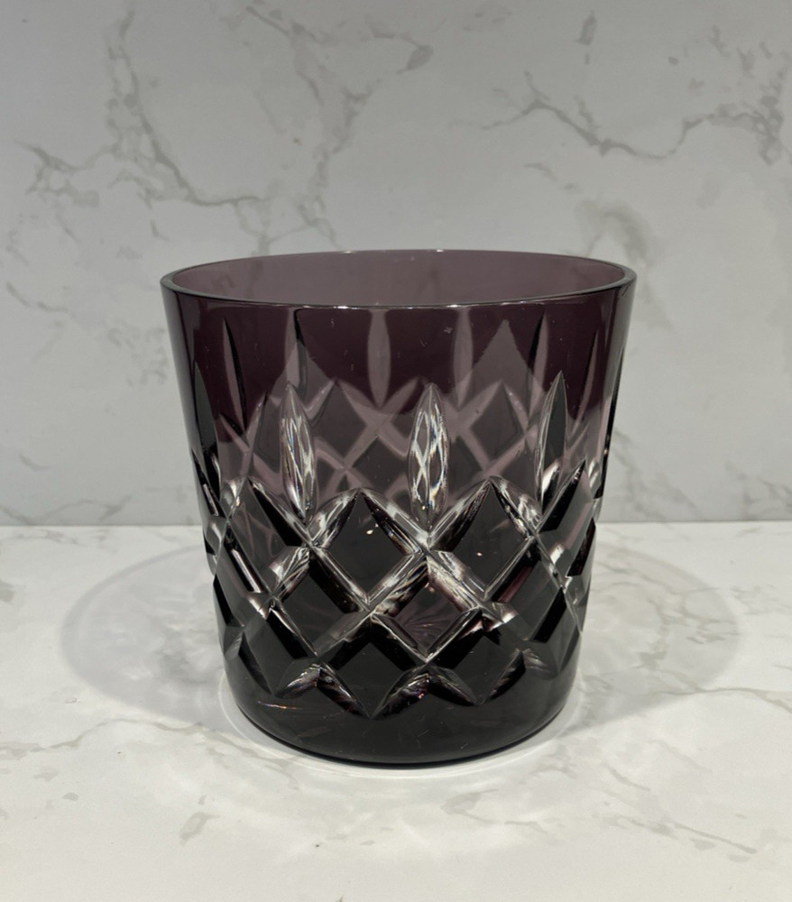 Ajka Hungary Arabella Amethyst Cut To Clear Crystal Old Fashioned Glass Purple