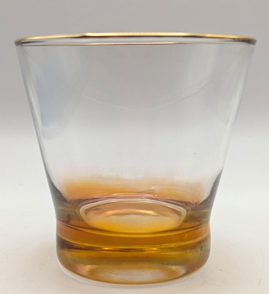 Vintage Amber Fade Rocks Glass Gold Rim Lowball Cocktail Tumbler Barware