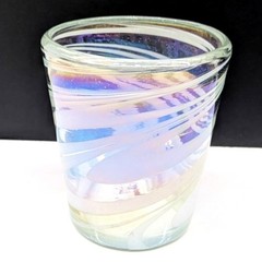 Iridescent White Swirl Lowball Tumbler Glass 4″ tall Elegant Barware Drinkware
