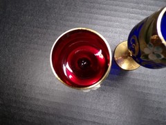 Vintage 1950s Stemmed Cordials Murano Italy Venetian Glass 1 Red 1 Colbalt