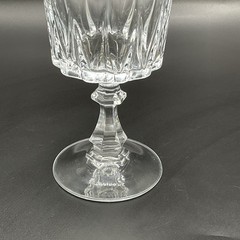 Vintage Crystal Water Goblet Clear Stemmed Glass Faceted Stem 6.5” Unmarked