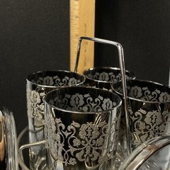 LUSTER Silver Smoke Fade TUMBER SET Coaster Caddy MCM Vintage