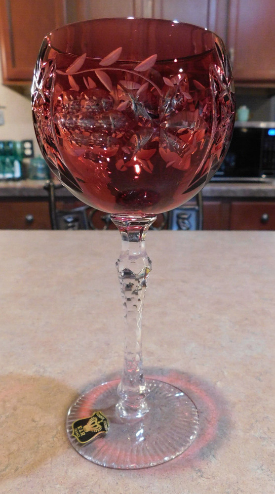 Bayel Golden Crown E&R France red cut to clear crystal wine glass