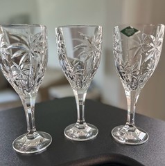 Vtg set of 3 Shannon Crystal by Godinger South Beach Palm Tree Water Goblet