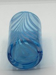 Single Hand Blown Art Glass White Feather Swirl and Blue Tumbler Glass