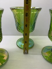 Indiana Carnival Glass Goblets Iridescent Green Harvest Grape 5 1/4” Lot Of 3
