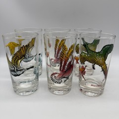 Set of 6 MCM Federal Glass Game Birds Glasses 5.5 12oz 1950s Duck Geese Pheasant