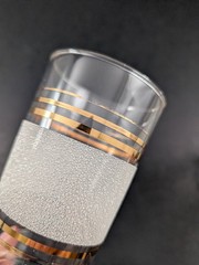 4 Vintage Frosted Gold Bands Tumblers Juice Glasses MCM Retro Barware 4.75″ T