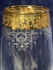 Set Of 4 Cellini Blown Crystal Champagne Flutes 24 KTS Gold Hand Decorated Italy