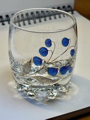 Giorgi Italy Ice Bucket And (5) Rocks Glasses Hand Painted Blue Flowers MCM