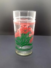 Vintage Anchor Hocking Pink and Green Floral Glass Tumbler 22 Embossed on Bottom