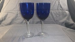 Vintage Cobalt Blue Wine Glasses With Clear Stems