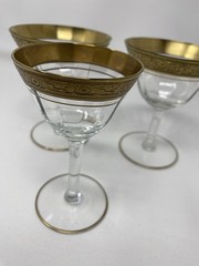 Tiffin Franciscan RAMBLER ROSE Lot 2 Champagne & 1 Cordial Gold Rim VNTG Glass