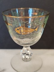 (2) Rare MCM Libbey Atomic MARINE LIFE Cordial/Wine Glasses Textured raised