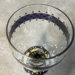 Katie Rose Hand Painted Water Goblet Black Purple Check -MacKenzie Childs Style
