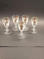 Set of 5 Libbey Rose Classic Gold Ribbon White Rose Cordial Glasses