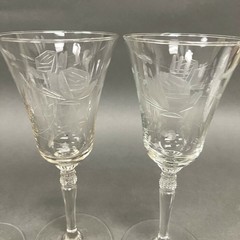 Vintage Wine Glass Glasses Clear Etched Roses Floral 8″ Lot of 3