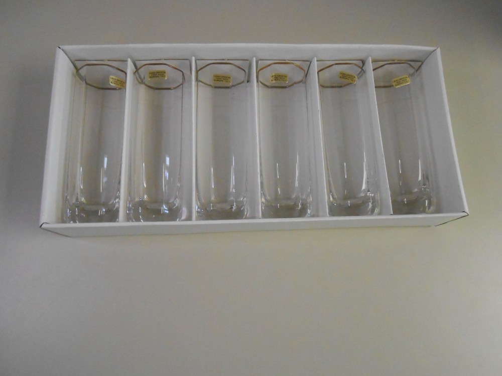 Vintage Set of 6 Kristall Lead Crystal Highball MCM Glasses Hand Made Octagonal