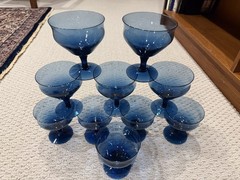 10 Denby Olympia Tall Sherbet Champagne Glasses Blue VTG 4 3/8” Stemware