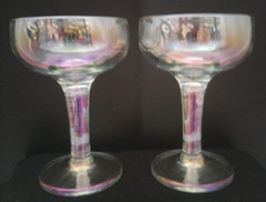 2 Wine Glasses Champagne Amber Iridescent Bowl Stem Cordial Glasses 5.5″