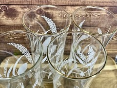 4 Vintage Tumblers Vtg Floral Glasses White Botanical W/ Gold. Retro Glasses.