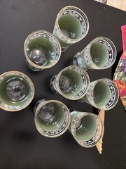 WEDGEWOOD JASPERWARE Helenic stemmed barware SET 8 vtg collectable GREEN 8 Oz