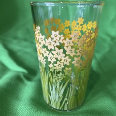 Jane Lynn Style Daffodil Garden 4.5” Retro Glasses Complete Set Of 8 VTG 70s MCM