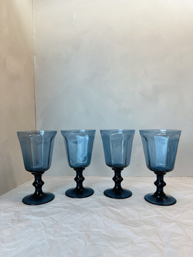 VIntage Lenox Antique Dark Blue Crystal Glass Set of 4 Goblet Wine Glasses