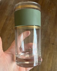 HiBall GlassMCM Set Of 4 TST Heritage Celadon Olive Green Gold Stripes Barware