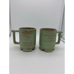 Frankoma Pottery Prairie Green Coffee Mug Diamond Jubilee 75th Aniv Oklahoma TWO
