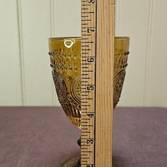 1 Robert Stanley Taupe Amber Glass Goblet Bar & Circle Pattern 10 oz 6 5/8” Tall