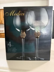 Wine Glasses Set of 4 w/Rhinestone Wrap on Stem (Silver)Long Stem 10″ BRAND NEW