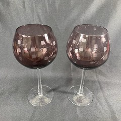 Mikasa Cheers Balloon Wine Glasses Goblets Purple Crystal Etched ~9” Set Of 2
